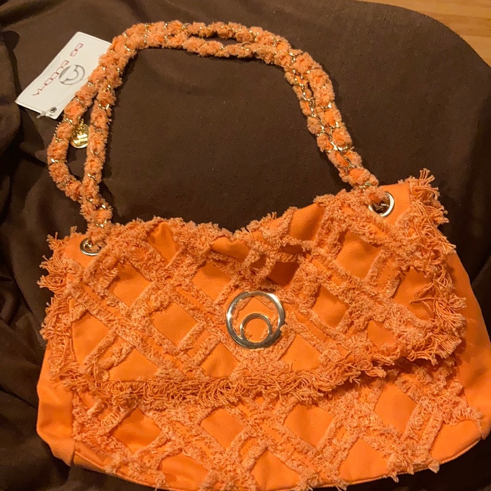 Tagged orange Frayed style jean purse
